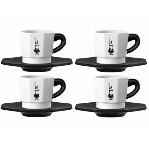 SET 4 8- FACE CUPS BLACK AND WHITE