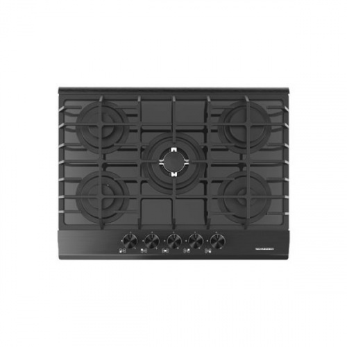 70CM, GAS ON GLASS HOB, FRONT KNOBS  5 BURNERS, INCL 1 WOK CAST IRON GRIDS ,BLA
