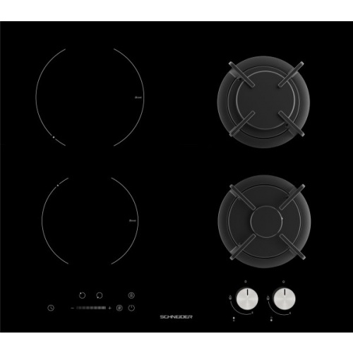 60 CM MIXED GAS &  INDUCTION HOB   4 ZONES CAST IRON GRIDS BLACK  2 KNOBS AND  S