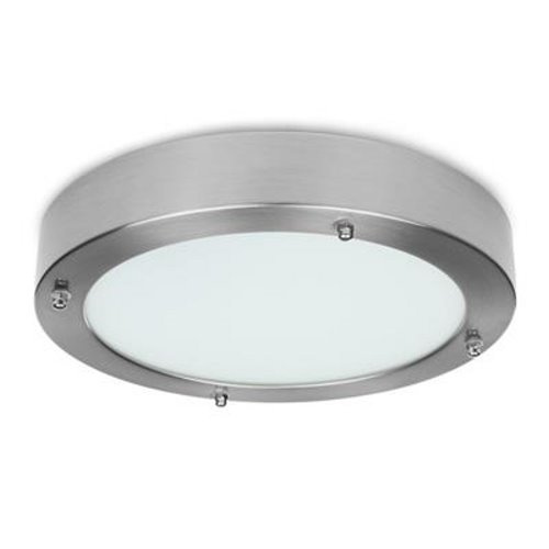 Plafonnier  LED de salle de bains
acier brossé et verre Ø 28cm Ce plafonnier LED