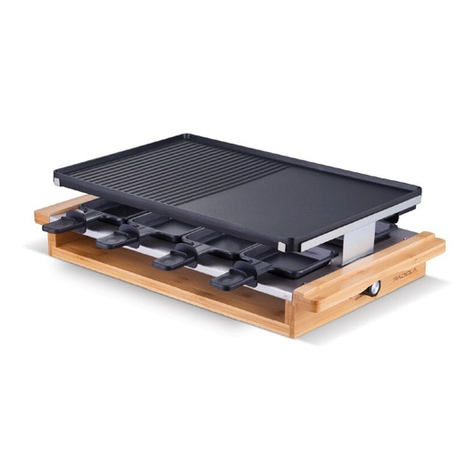 RACLETTE 3 en 1 : RACLETTE, GRILL AND PLANCHA
8  SERVINGS , REAL BAMBOO FRAME ,