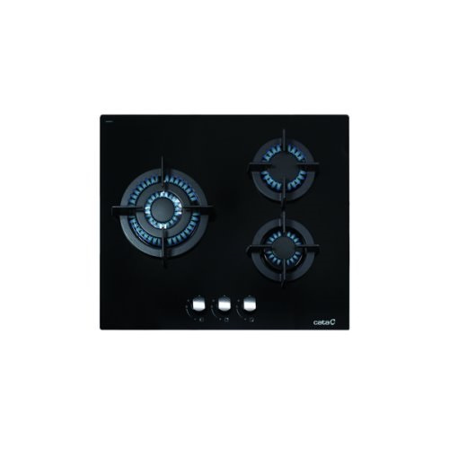 Plaque gas en verre noir 3 feux avec zone triple couronneGas ville/butaneGrill