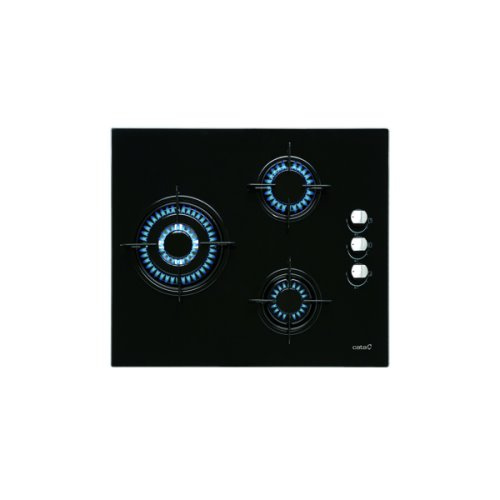 Plaque gas en verre noir 3 feux avec zone triple couronneGas ville/butaneGrill