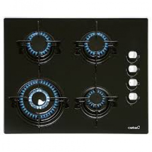 Plaque gas en verre noir 4 feux avec zone triple couronneExclusif pour Gas buta