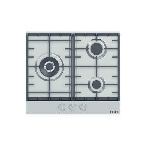 Couleur: Acier inoxydable, Plaque de cuisson à gaz butane avec 3 feux, 2 grilles