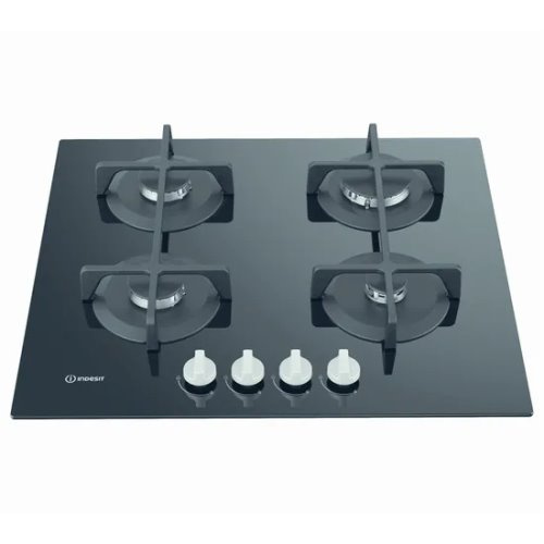 Table gaz, verre, noir, 60cm, 4 foyers gaz, puissance totale 7,3kW, grilles en f