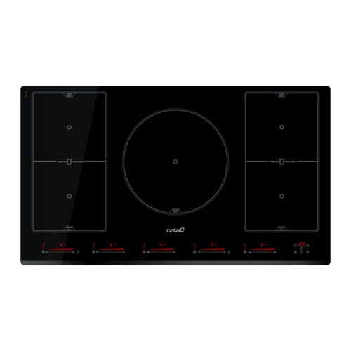 Plaque induction 90cm 5 zones: 4 zones de 21x20cm, 1 zone de 30cm diametre, 2 mo