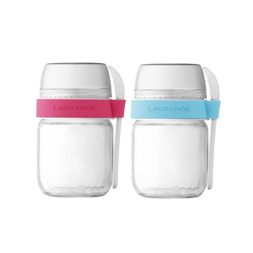 Lot de 2 pots yaourts compartimentés Praline rose & Curacao