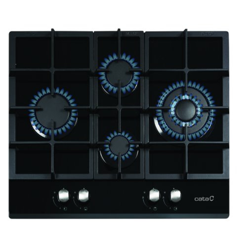 Plaque gas en verre noir 4 feux avec zone triple couronneExclusif pour Gas buta