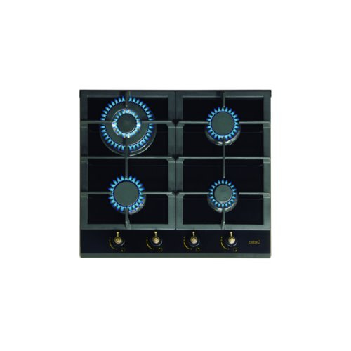 Plaque gas rustique en verre noir 4 feux avec zone triple couronneGas ville/but