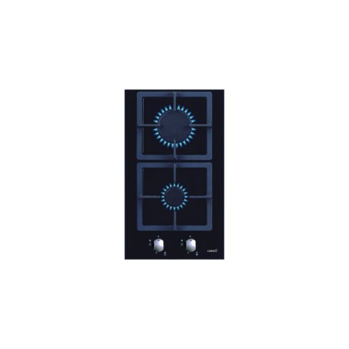 Plaque gas en verre noir 30cm 2 feuxGas ville/butaneGrilles/brûleurs en fonte