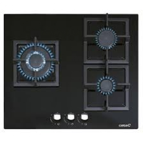 Plaque gas en verre noir 3 feux avec zone triple couronneGas ville/butaneGrill