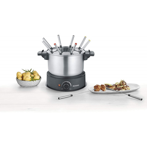 Fondue, noir/inox, 1500 W, caquelon inox 1,4 l, 8 fourchettes