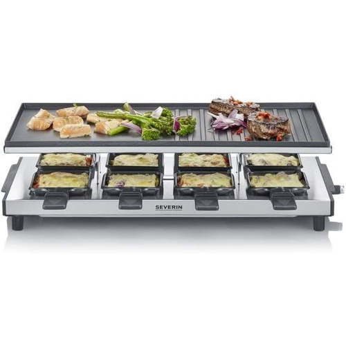 Raclette gril, plaque de cuisson réversible 48,5 x 24 cm, 1700W, 8 poêlons, ther