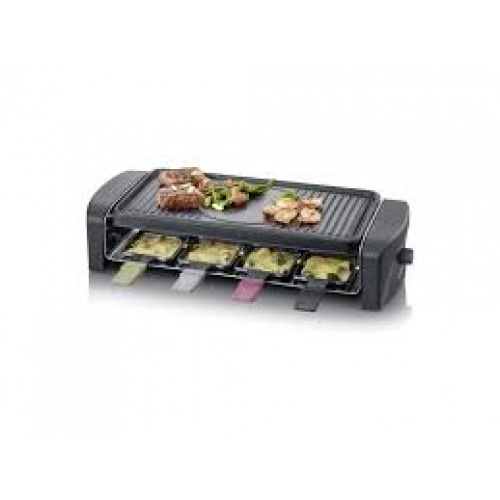 Raclette gril, noir, 1400 W, 8 parts, manches caquelons colorés