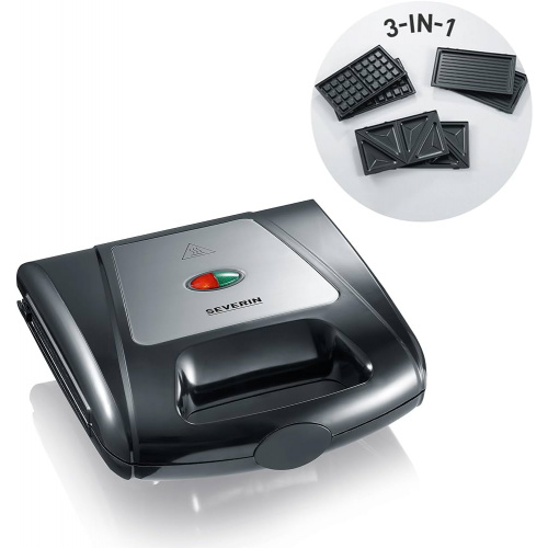 Croque Monsieur, noir/chrome,1000 W, 3 jeux de plaques anti-adhésives
