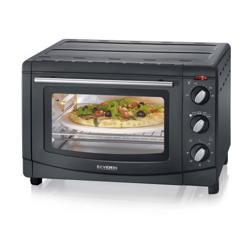 Mini four chaleur tournante, noir, 1500 W, 20 L, pierre à pizza