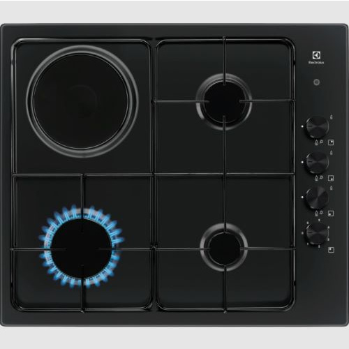 Table:Mixte gaz/électrique – Largeur (mm):580 – Email – 4 foyers – Bandeau de co