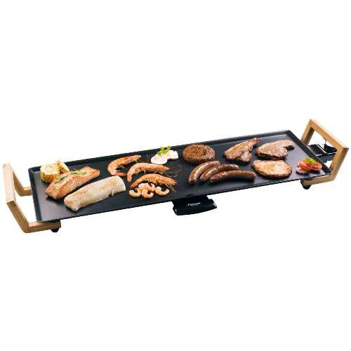Plancha électrique – Plaque 70,5  x 23,5 cm – Poignées Bambou – Revêtement adhés