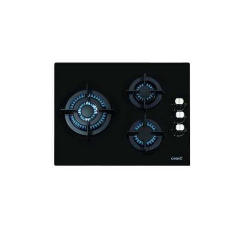 “3 gas burners:
Left: 1 triple ring of 3.5kW
Rear Right: 1 semi-fast of 1.75kW
F