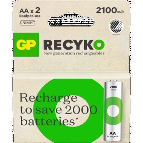 Blister de 2 piles rechargeable Recyko+ AA 2100mAh