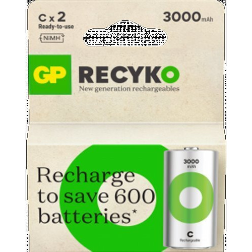 Blister de 2 piles rechargeable Recyko+ C 3000mAh