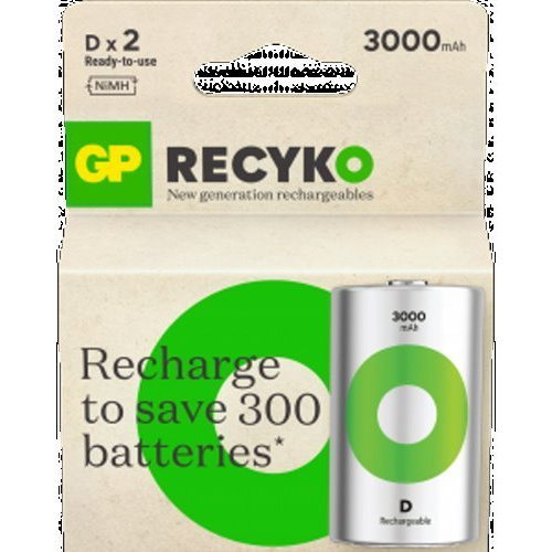 Blister de 2 piles rechargeable Recyko+ D 3000mAh