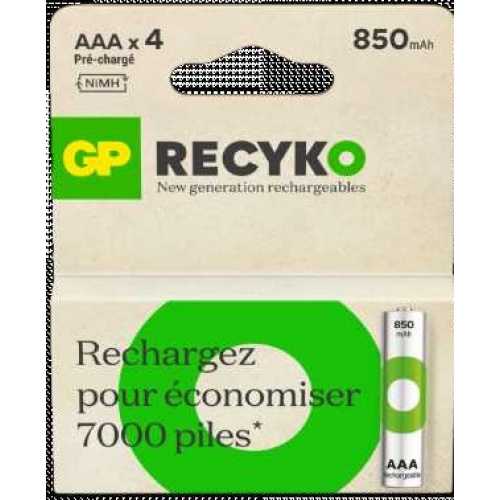 Blister de 4 piles rechargeable Recyko+ AAA 850mAh