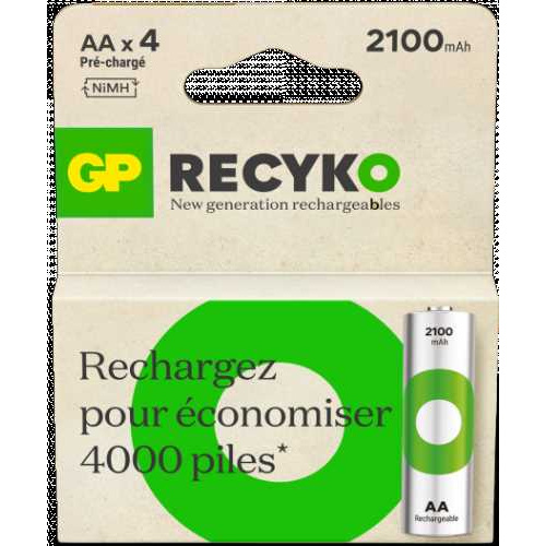 Blister de 4 piles rechargeable Recyko+ AA 2100mAh