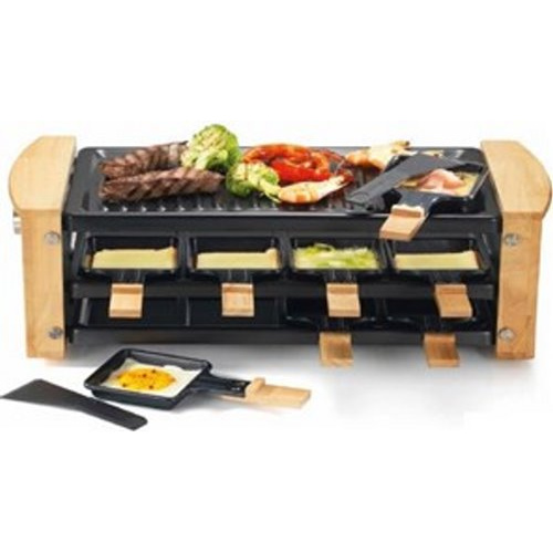 raclette 8 poêlons 1200W  bois – range poêlons