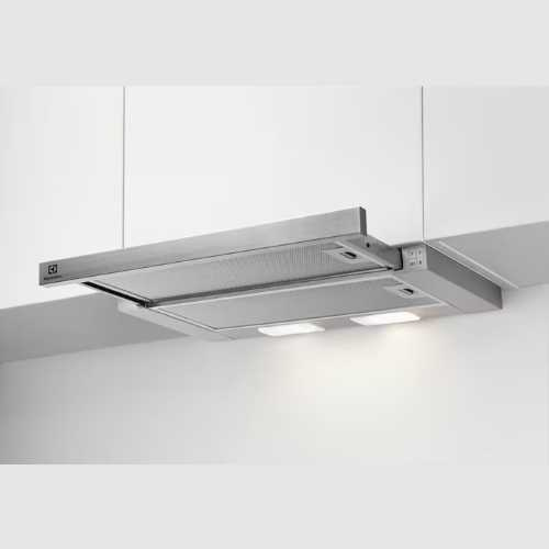 Hotte tiroir – Couleur:Gris – Dimensions H / L / P (mm):179/598/309 – Commandes
