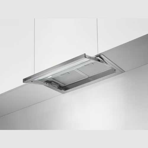 Hotte tiroir – Couleur:Gris – Dimensions H / L / P (mm):60/560/298 – Commandes m