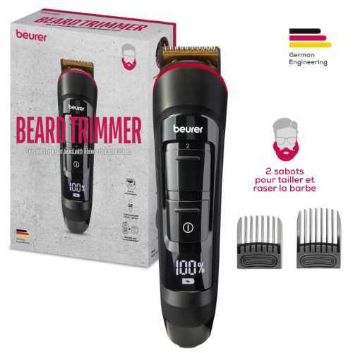 Tondeuse à barbe, 2 sabots, 10 longueurs de coupe : 3-7/8-12 mm, 2 niveaux de ré