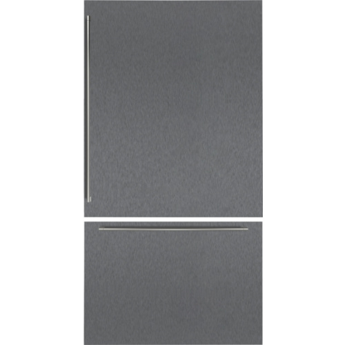 Façades de portes en inox brossé foncé, avec poignées inox.  Pour RVB 497.  Epai