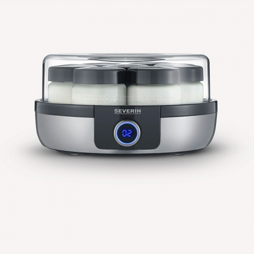 Yaourtière 5 programmes, inox/noir, 13 W, ronde, 7 pots