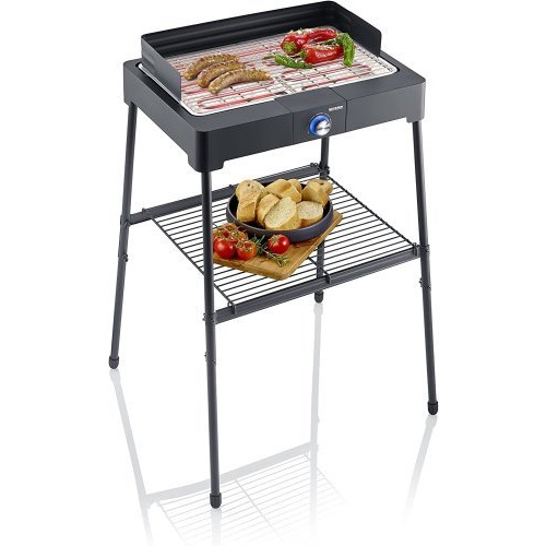 Barbecue sur pieds, noir, 2200 W, grille inox 44,5 x 26 cm, pare-vent, cordon d’