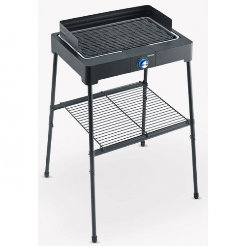 Barbecue sur pieds, noir, 2200 W, grille en fonte 44,5 x 26 cm, pare-vent, cordo