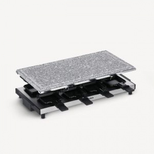 Raclette gril, pierre de cuisson 48,5 x 24 cm, noir-inox brossé, 1400 W, 8 parts