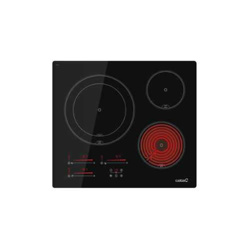 “3 High Light cooking areas:
Front Right: 1 area of ø180mm of 1.8kW
Rear Right: